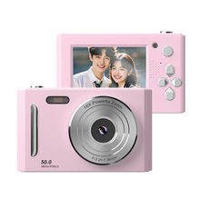 톡임매 미니 빈티지 디지털 카메라 5000W픽셀 고화질 셀카 브이로그카메라 64G메모리카드, 핑크