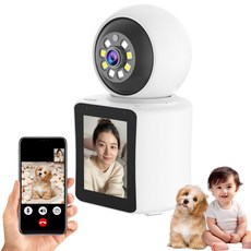 RUN기술 가정용 감시카메라 양방향 영상통화 고화질 300 만화소+64G메모리카드, 화이트