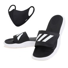 adidas 愛迪達 alphabounce印花厚底拖鞋+時尚口罩, 235, Black-White