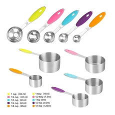 5/10피스 프로 계량 세트 내열성 스테인리스 및 스푼 실리콘 손잡이 베이킹 커피용, 03 Measuring  10pcs set