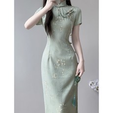 旗袍連衣裙 夏季綠色清新改良新中式氣質 小個子宴會禮服 氣質長裙 傳統服飾 民國風 2026新款
