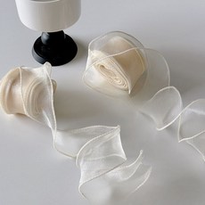 상일상회 크리스마스 리본 트리 오너먼트 선물 포장 오간디 끈, 베이지, 40mm*9m, 1개