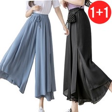 엘레스 여성치마 불루+블랙 2장 스커트 치마바지