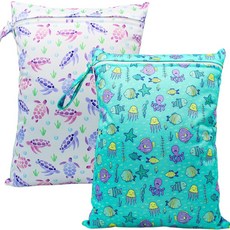 수영복 여행 목욕 해변 수영장 기저귀 요가 짐 가방 두 개 주머니가 있는 젖은 옷 정리함 오리 스케이트보드 을 위한 YULUONAPS 습식 방수 재사용 가능한, fish turtle