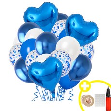 웨딩촬영 소품 풍선 파티용품 세트 하트풍선 스타풍선 크롬 메탈 컨페티 혼합풍선 발표회 인생샷 포토존 연출템 15옵션 파티용품세트 [에브리띵스마일] 1168, 1세트, 하트 블루