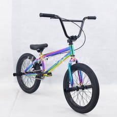 묘기 자전거 입문용 BMX 익스트림 스포츠 공연 학생 360도 회전 바이크 18인치 청소년, 05, K. 블랙휠 다채로운전기도금, 1개