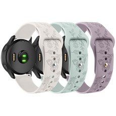 Garmin Vivoactive 6/Vivoactive 5/3/3 뮤직 워치 밴드와 호환되는 꽃무늬 각인 밴드 20mm 부드러운 실리콘 플라워 패턴 스포츠 교체 Venu Sq, Starlight/Mint Green/Lavender