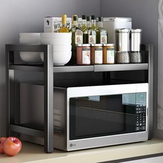 키밍 높너비 조절 전자레인지 선반 1단 다용도 수납장, 블랙 1단+후크6p, 고객직접설치, 없음