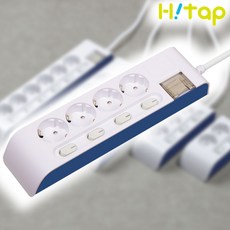 현대일렉트릭 하이탭 4구 개별스위치 멀티탭 2800W 국내생산, 1.5m, 화이트+네이비, 1개