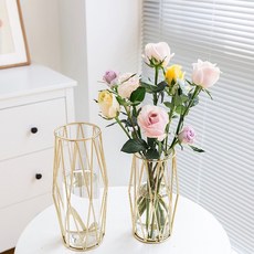 有感選物 北歐ins鐵藝透明玻璃花瓶 插花瓶乾燥花瓶 居家佈置, 菱形,小款