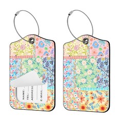 Seorsok 여행 가방용 수하물 여행 태그 2개 다채로운 꽃이 만발한 꽃무늬 PU 가죽 이름 태그 프라이버시 커버 및 ID 라벨 주소 카드 및 내구성 있는 금속 링 포함, Seorsok 여행 가방용 수하물 여행 태그 2개, 다
