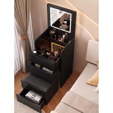 폭좁은 거울없는 원목 서랍장 조명형 서랍형 수납장 틈새, 인조 보드, 48x40x82cm, 블랙 플립 커버 조명 있음