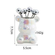 小熊水果叉套裝收納罐, 1個, 炫彩白+6圓珠叉, 炫彩白