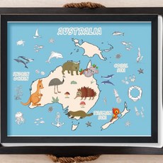 미국 포스터 마스터 세계 호주 대륙 지도 벽 장식 액자 프레임 포함, 20x25cm 블랙 액자포함