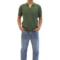 MIROSE 꽈배기 남성 반팔 카라 니트 스웨터 머슬핏+키링