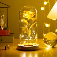 루카스 LED유리돔 무드등 장미꽃 기념일선물, 골드장미