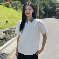DZX 남녀공용 여름 빅사이즈 루즈핏 카라넥 반팔티 데일리 커플 오버핏 반팔 티셔츠