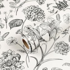 Livelynine Sage Green Floral Wallpaper Peel and Stick Vintage Contact Paper Drawer Liner Removable, 베이지 플로랄