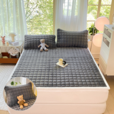 홈앤힐링 침대 매트리스 토퍼 벨벳 매트리스패드+베개커버 세트, 코지 그레이(베겟잇 포함)