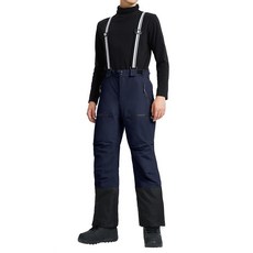 PiON 온eer Camp 남성용 스노우 스키 팬츠 방수 단열 플리스 안감 스노우보드 하이킹 아웃도어 지퍼 하단 레그 멜빵 포함 네이비 XXL 295052