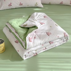 물세탁 가능한 면 여름용 이불 에어컨 이불 세탁기 사용 가능한 얇은 이불, 150*200cm 싱글 여름 이불, 목마의 작은 재미