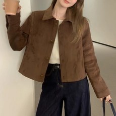 lofei 여성 캐주얼 스웨이드 터치 자켓 베이직 숏 아우터 JK16