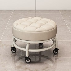 滑輪矮凳帶萬向輪小凳子家用美縫兒童學步換鞋擦地茶幾寶寶圓板凳, 旋轉矮凳-米白金鉆輪碳鋼框架, 1個