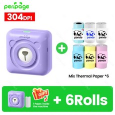 7 색 Peripage A6 304 인치 당 점 미니 포토 프린터 노트 스티커 라벨 인쇄 기계 블루투스 휴대용 무선 프린터 마커, 18 304PE add 6Rolls, 1개