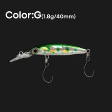 LETOYO 1 8g/40mm 미니 싱킹 미노우 루어 롱 혀 플레이트 미노우 낚시 루어 싱글 후크 레이저 코팅 송어 미끼 포함, 1.8g 40mm, G