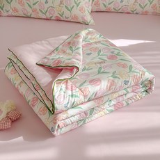 물세탁 가능한 면 여름용 이불 에어컨 이불 세탁기 사용 가능한 얇은 이불, 150*200cm 싱글 여름 이불, 봄날의 튤립