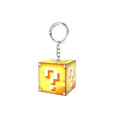 Minecraft 火把造型鑰匙圈 發光迷你火把鑰匙扣 遊戲周邊個性掛飾, 黃, 1個, 幸運方塊款(電池款)