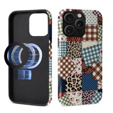 Toulas 아이폰 16 프로 맥스용 케이스 [MagSafe와 호환] 레오파드 프린트 플라워 패치워크 체리 디자인 폰 하이브리드 이중 레이어 보호 충격 방지 지문 2741