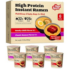 힐스팟 고단백 인스턴트 라면 버라이어티 팩(6컵) - 32g 식물성 단백질 무프라이드 저탄수화물 케토, 3 Variety Smoky Beef Classic P