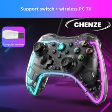 CHENZE RGB LED 투명 블루투스 무선 게임패드 PC 게임컨트롤러 멀티플랫폼 호환 안드로이드 iOS 지원, 1개, 블랙, CZ01
