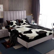 ECLATIS Jejeloiu 소털 프린트 시트 세트 풀 사이즈 소스런 가죽 딥 포켓 매트리스 커버 어린이 청소년 성인용 서양 농장 동물 피부 침대 럭셔리 침구 브라운 화이트, Multi 029