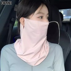 QRU 冰絲防曬脖套女面罩掛耳款男夏天騎行面巾釣魚遮臉護脖子透氣面紗