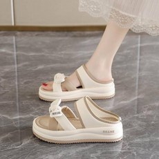 夏季女鞋小個子小尺碼親子拖鞋腳寬腳胖大尺碼鞋子涼鞋女夏季寬楦舒適運動拖鞋增高防滑耐磨厚底涼鞋韓國黑色輕量透氣涼拖鞋一腳蹬懶人鞋娃娃鞋厚底鞋沙灘鞋女涼鞋防臭涼鞋編織涼鞋, 37, 米色