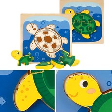 원목 베이비 첫퍼즐 해양동물 거북이 두뇌발달 교육효과 완구
