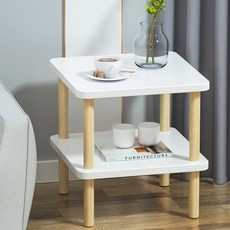 오아루 스퀘어 침대 쇼파 사이드 테이블 2단 협탁, 화이트