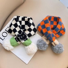 兒童圍巾 可愛圍巾 高顏值圍巾 防風保暖 格子毛球圍巾男女寶寶冬季新款兒童可愛洋氣毛綫圍脖加厚保暖圍巾