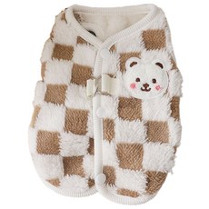 온리코 강아지 옷 곰돌이 패치체크 양털 조끼, 1개, 브라운
