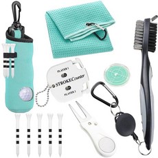 Karamagic 11피스 골프 액세서리 키트 후크 티가 있는 골프공 가방 포함 타월 클리너 브러시 볼 마커 디봇 툴 점수 카운터 (옐로우)122117