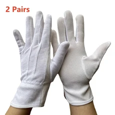 2쌍 흰색 장갑 턱시도 유니폼 면화 남성 통기성 전체 손가락 가드 집사 의상, 01 White Dots 2 Pairs