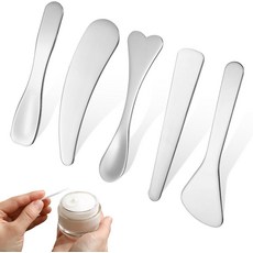 5pcs 미니 메탈 메이크업 주걱 스테인리스 스틸 크림 스푼 재사용 가능한 페이스 마스크 어플리케이터 다기능 뷰티 페이셜 마사지 스킨케어 도구 믹스 앤 링