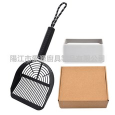 跨境不锈钢猫砂铲套装可拆柄豆腐砂铲子铲屎神器园艺土筛铲拾便器, 1個, 橡塑柄配底座