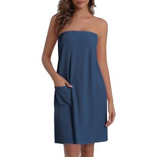 여성 목욕용 EKOU 랩 부드러운 가벼운 로브 S 포켓 L로 무릎 샤워 와플, N y Blue, Medium