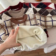 嘟嘟家兒童加絨衛衣新款百搭秋冬保暖針織毛衣男女童圓領套頭徽章打底衫