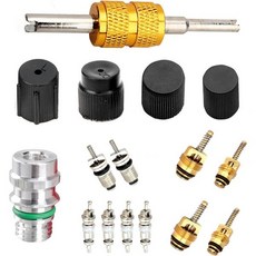 샤카스 16개 에어컨 밸브 코어 키트 R12 R134a 실링 커버 냉장 시스템 수리 액세서리 고압 저압 분해 도구 자동차용 범용 검정색 2018844