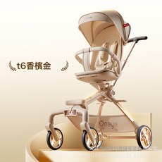 丸丫遛娃神器婴儿手推车可坐可躺遛娃高景观轻便折叠高景观二代T6, 丸丫T6二代【香槟金】PLUS:如圖所示