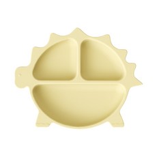 食品級硅膠兒童餐盤嬰兒輔食碗卡通螃蟹分格餐盤寶寶自主進食餐具, 1個, 恐龍餐盤黃色:如圖